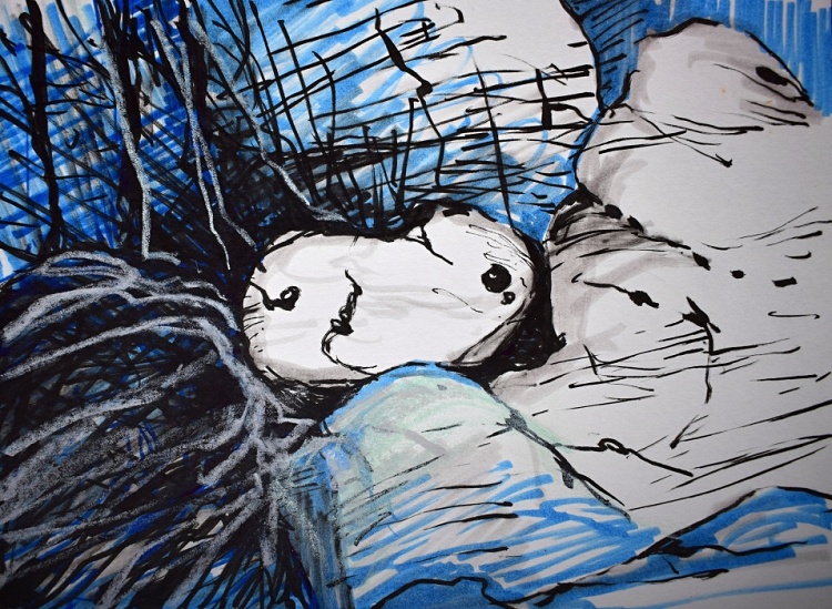 Teplické skály, září 2017, kresba ze skicáku, 14,5 x 21 cm