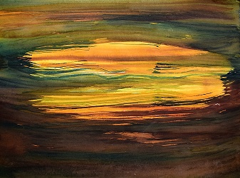 Adršpašské skály, Rašelinové jezírko, akvarel, 29,5 x 40 cm